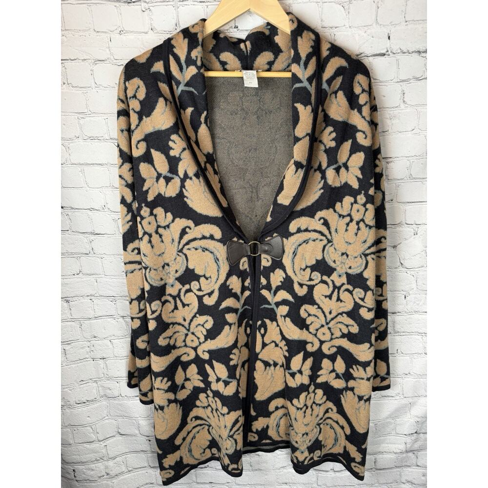 Soft‎ Surroundings 2X Blue Brown D’Orsay Shawl Long Cardigan Sweater Clasp Wool